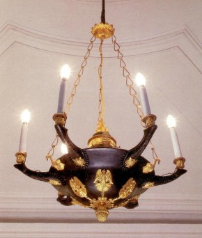 Chandelier for six lights in the Pompeii lamp shape