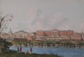 Вид города на берегу реки (Вид на здание Московского университета со стороны реки Неглинной)