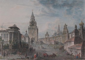View of the Spassky Gate in Moscow (View of the Spassky Gate from the Kremlin)