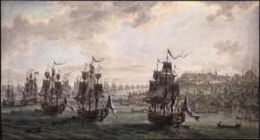 Российская эскадра под командованием вице-адмирала Ф.Ф. Ушакова, идущая Константинопольским проливом 8 сентября 1798 года