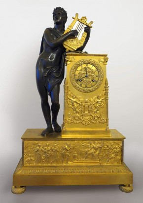 Часы каминные бронзовые, золоченые с фигурой Орфея