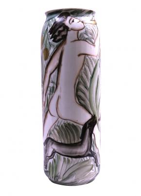 Cylindrical Vase from the Series "Hunting":  A Standing Hunter with a Bow and a Dog