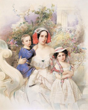 Портрет великой княгини Марии Николаевны, герцогини Лейхтенбергской, с детьми Марией и Николаем