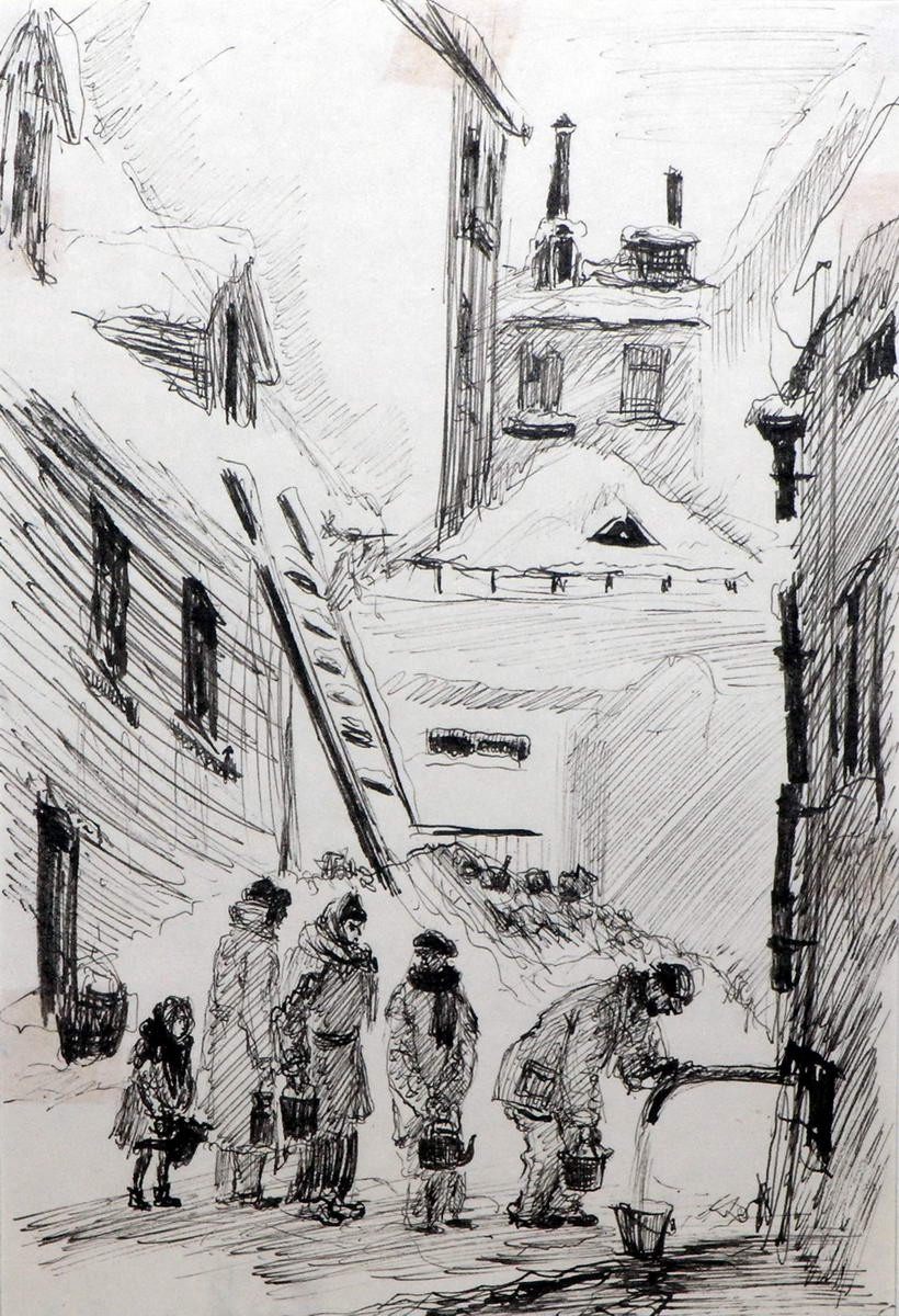 У колонки, Yefim Yakovlevich Khiger, 1941-1942