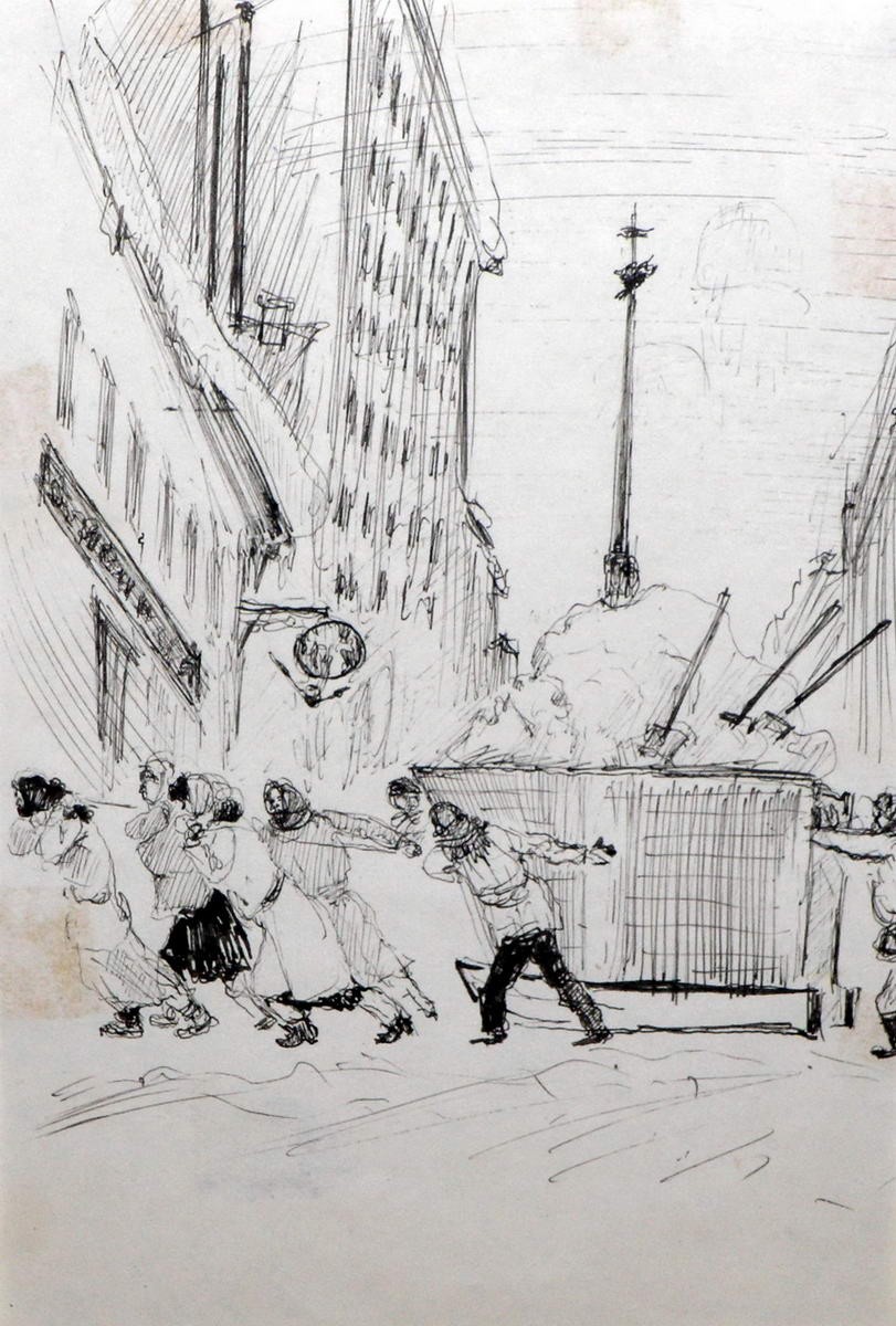 Убирают снег. Блокадные зарисовки, Yefim Yakovlevich Khiger, 1942