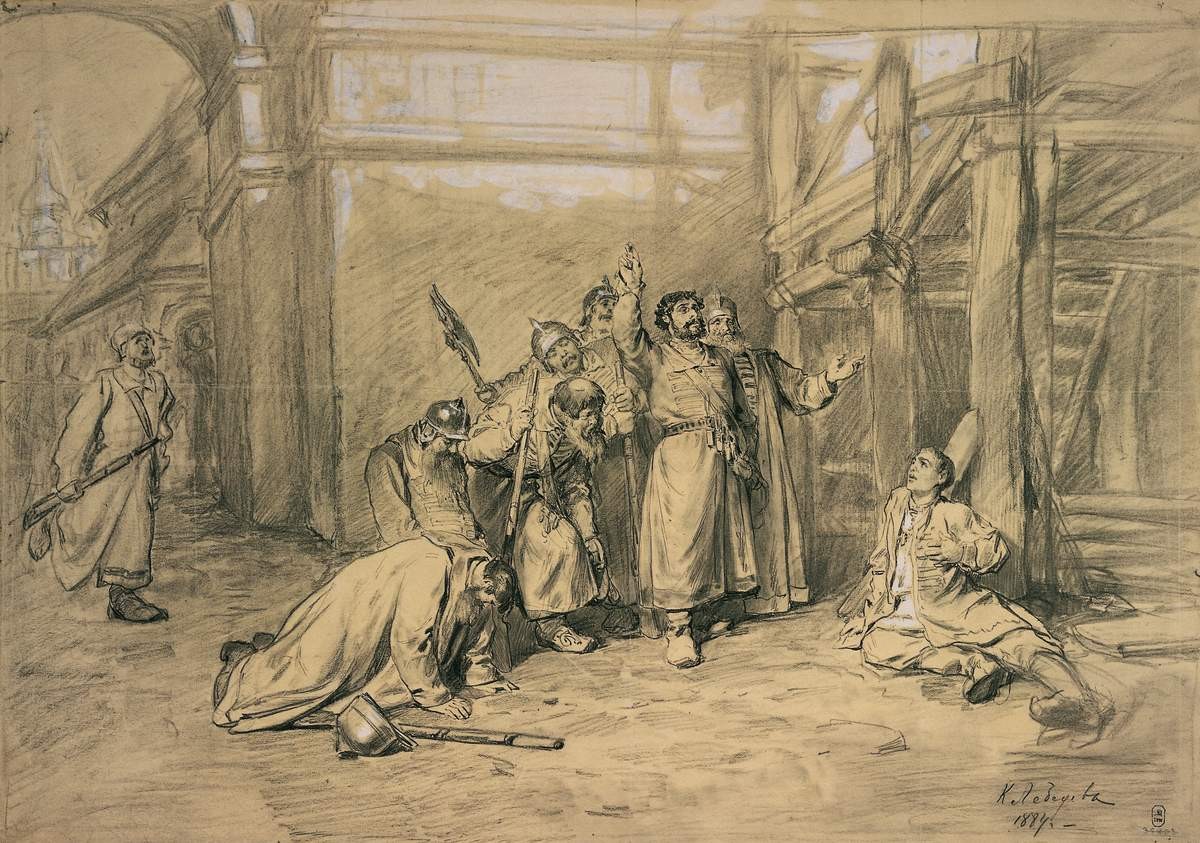 Последние минуты Григория Отрепьева, Klavdy Lebedev, 1884