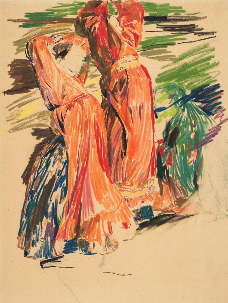 Две девки с поднятыми руками, Filipp Malyavin, second half of the 1900s – 1910s
