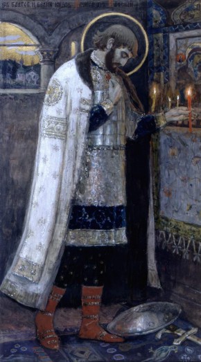 Благоверный князь Александр Невский, молящийся в храме Святой Софии перед Невской битвой
