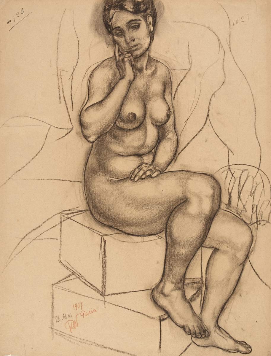 Сидящая обнаженная женщина (Сидящая натурщица), Kuzma Petrov-Vodkin, 1907