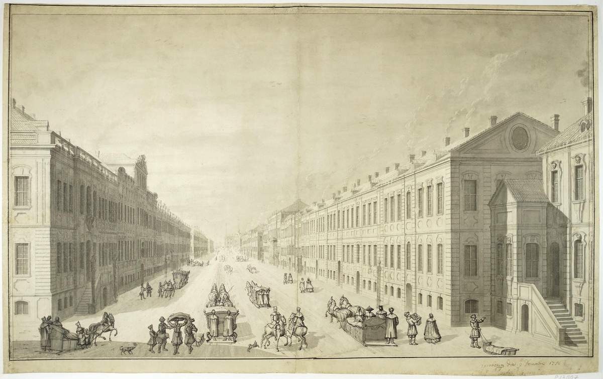 Миллионная улица от Главной аптеки к Зимнему дворцу, Mikhail Makhayev, 1751