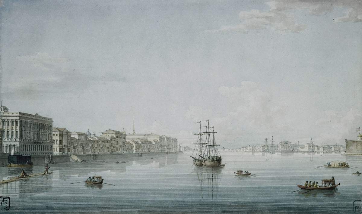 Петербург. Нева. Вид от Троицкого моста на Биржу, Maxim Vorobiev, 1810s