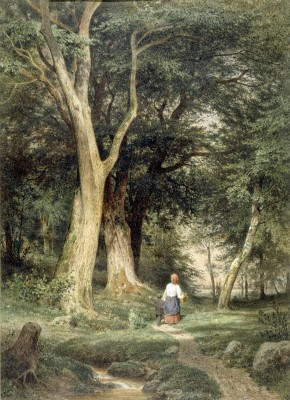 Пейзаж. Женщина с мальчиком в лесу