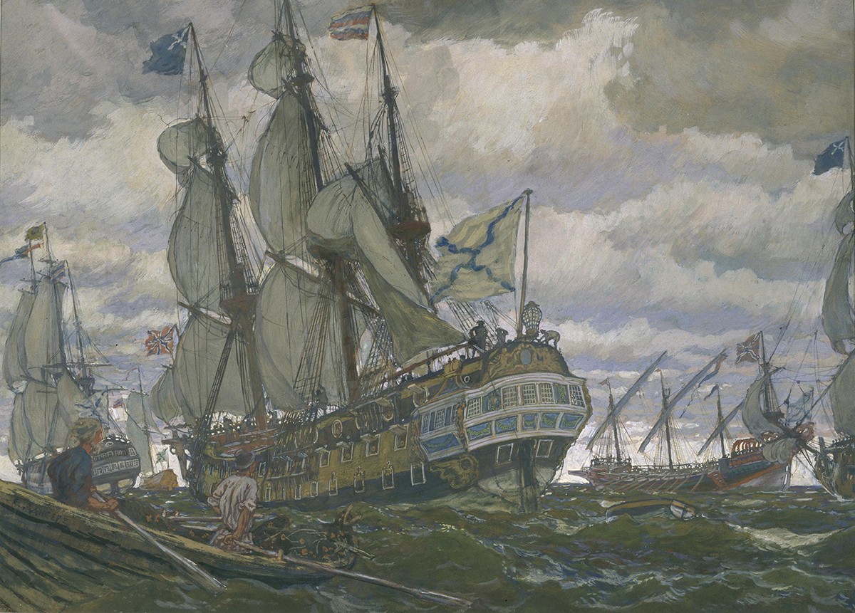 Корабли времен Петра I, Eugene Lanceray, 1909