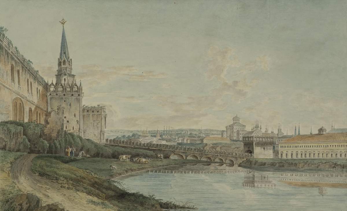 Москва. Вид от Троицких ворот на Кутафью башню и дом Пашкова, Illarion Vasilyevich Moshkov, 1800s (?)