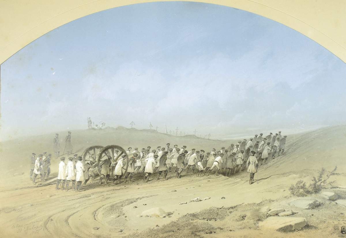 Подъем орудия на гору. Севастополь 1855 г, Vasily Timm, 1855