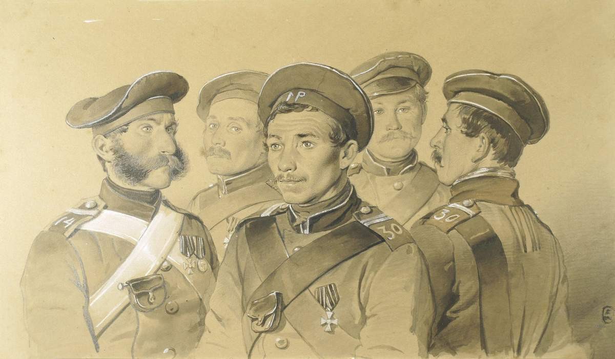 Групповой портрет солдат, участвовавших в обороне Севастополя в 1855 г, Vasily Timm, 1855