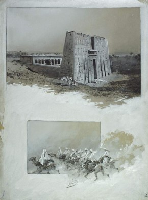 Egyptian Temple. Russian Officers on Their Way to Cairo Through a Desert