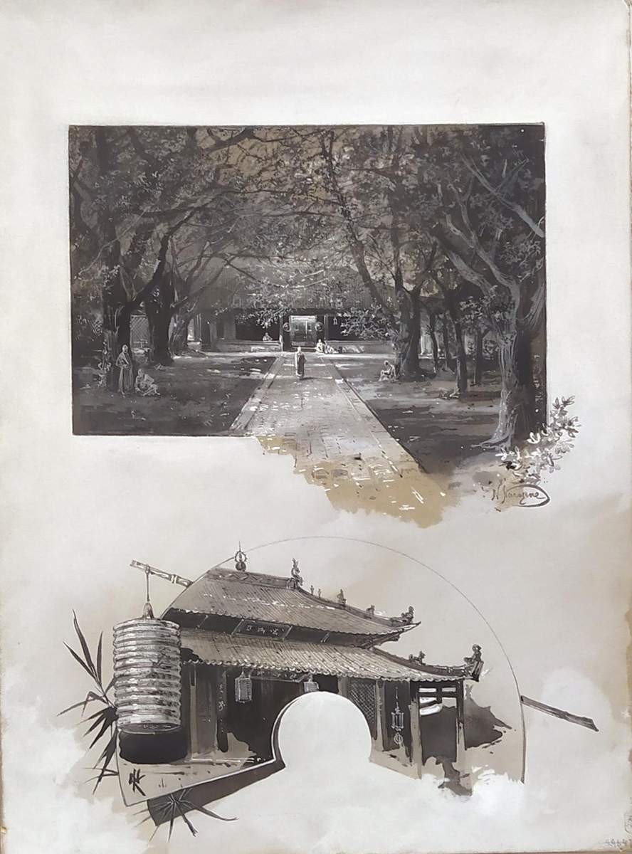 1. В ограде Хонамского монастыря (Китай). 2. Заставка — китайский дом, Каразин Николай Николаевич, 1894
