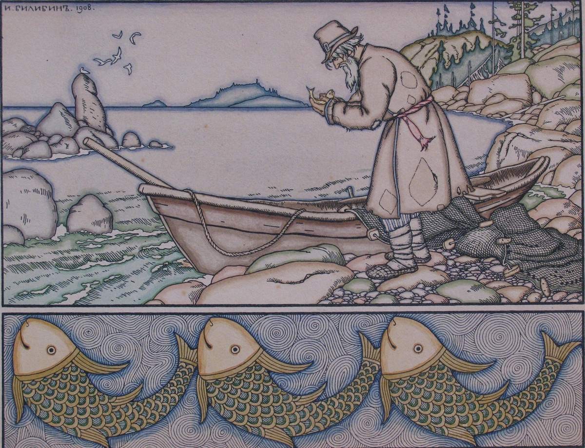 Иллюстрация к сказке А. С. Пушкина "Сказка о рыбаке и рыбке", Ivan Bilibin, 1908