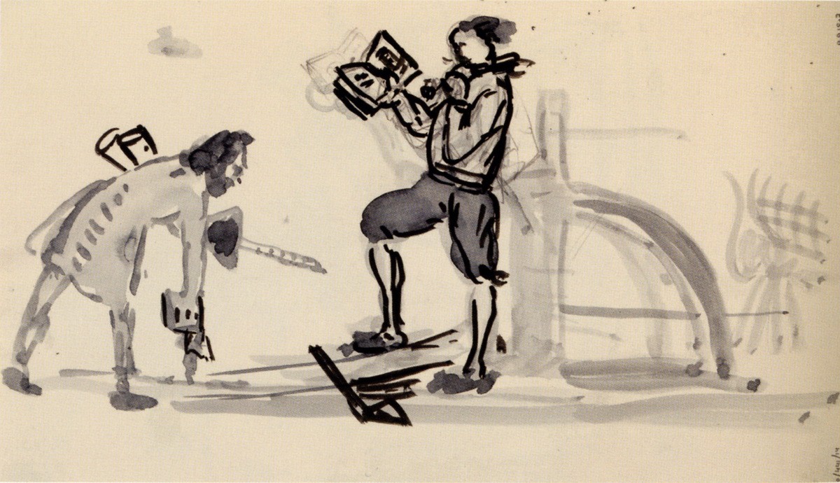 Петр I с книгой и придворный, Mstislav Valerianovitch Dobuzinski, 1910