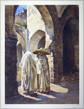 Morocco. Two Figures in an Ancient Building. Tangier