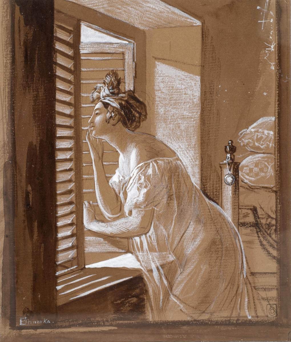 Женщина, посылающая поцелуй из окна, Karl Bryullov, 1826