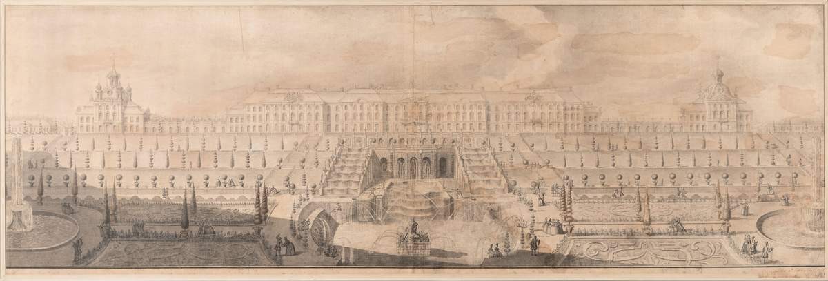 Петергоф. Большой дворец со стороны залива, Mikhail Makhayev, 1756