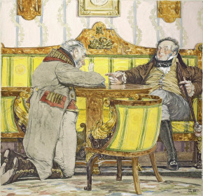 «Отметь-ка, в тот же день...». Фамусов и Петрушка. Иллюстрация к II действию комедии А.С.Грибоедова «Горе от ума»