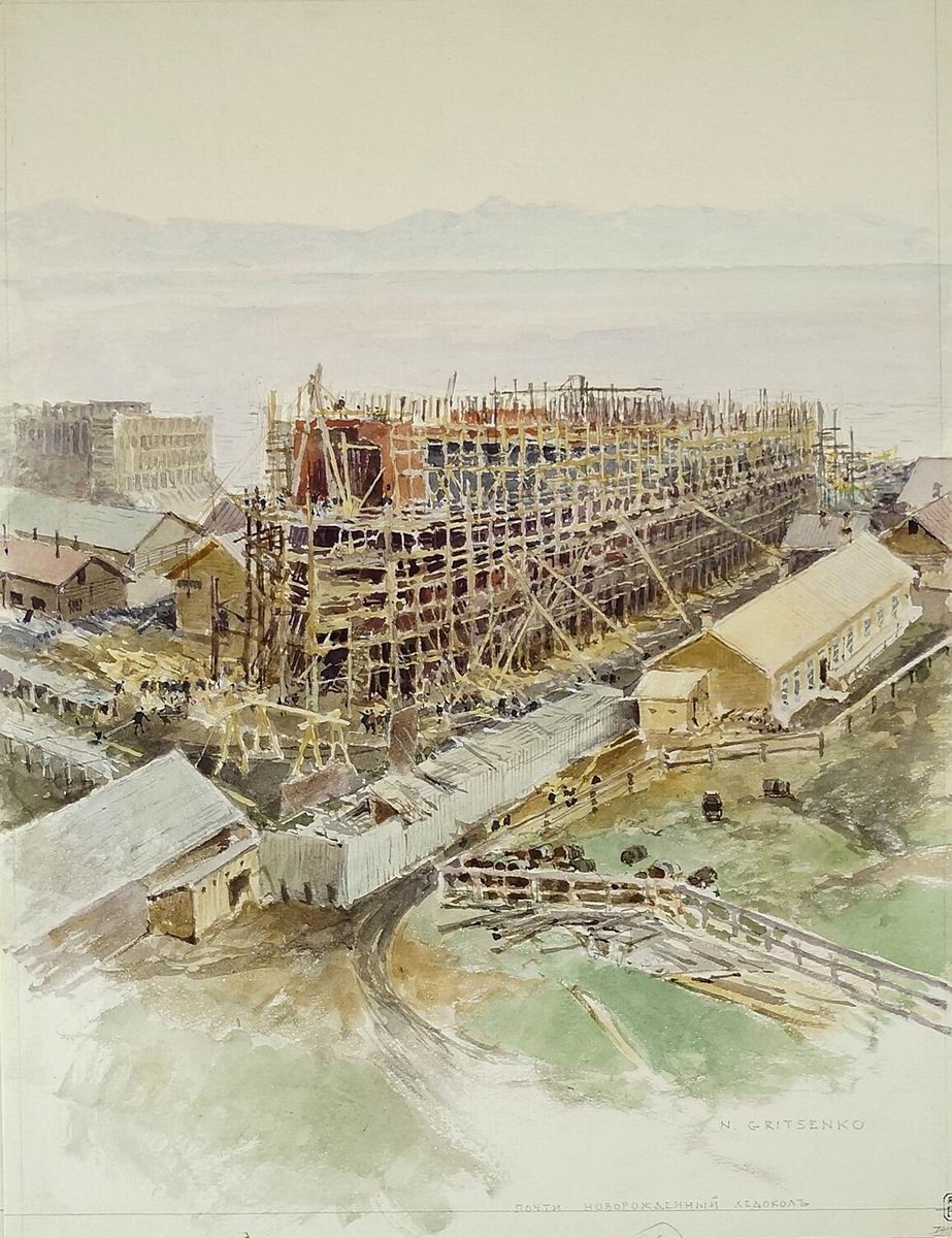 Строящийся ледокол. Этюд, Nikolay Gritsenko, 1890s (?)