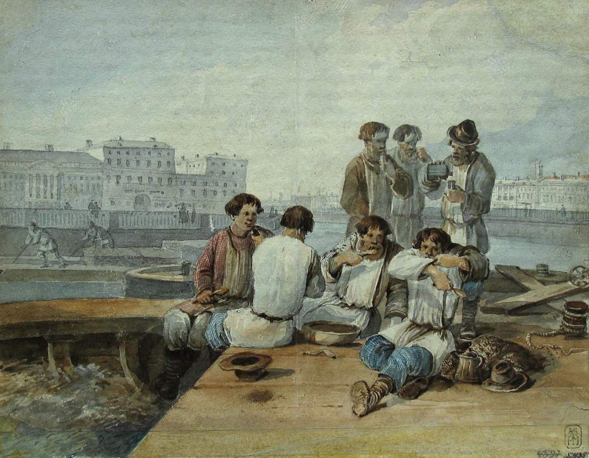На барке. Обед грузчиков, Carl Ivanovitch Kollmann, 1830s