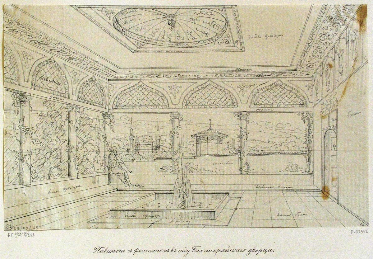 Павильон с фонтаном в саду Бахчисарайского дворца, Nikanor Chernetsov, 1834