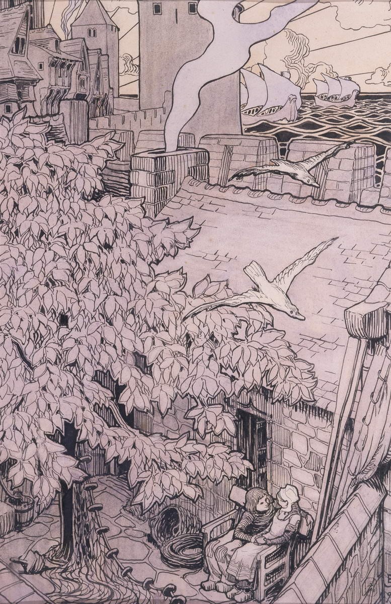 Иллюстрация к книге Е. В. Балобановой «Легенды о старинных замках Бретани». Царица бурь, Eugene Lanceray, 1897