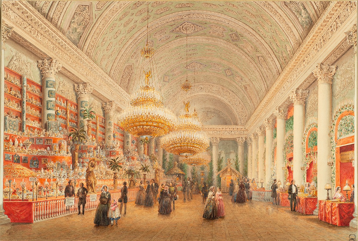 Благотворительный базар в Банкетном (Белоколонном) зале, Vasily Sadovnikov, 1854