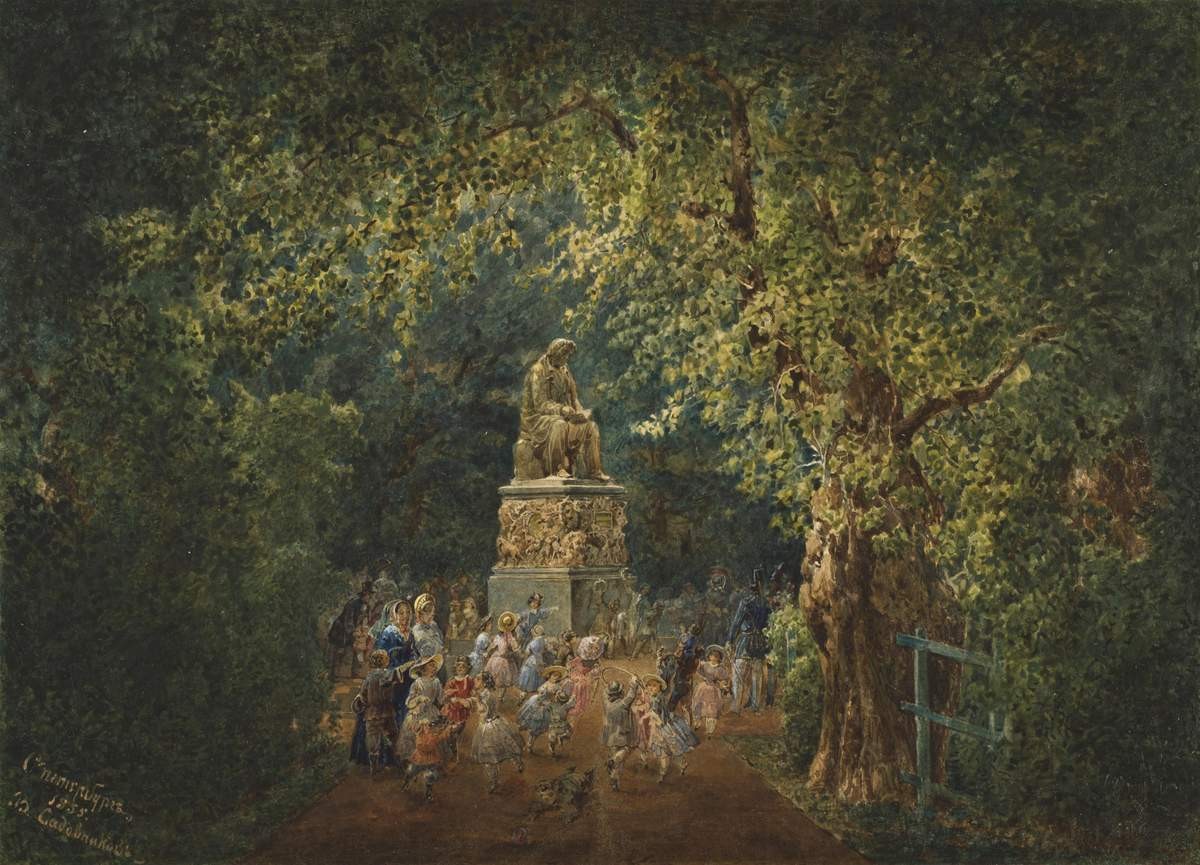 Петербург. Памятник Крылову в Летнем саду, Vasily Sadovnikov, 1855