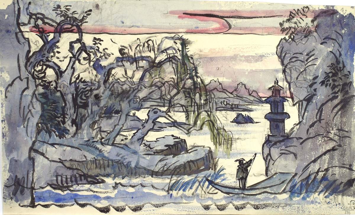 Эскиз декорации к опере И.Ф.Стравинского «Соловей», Alexandre Benois, 1914