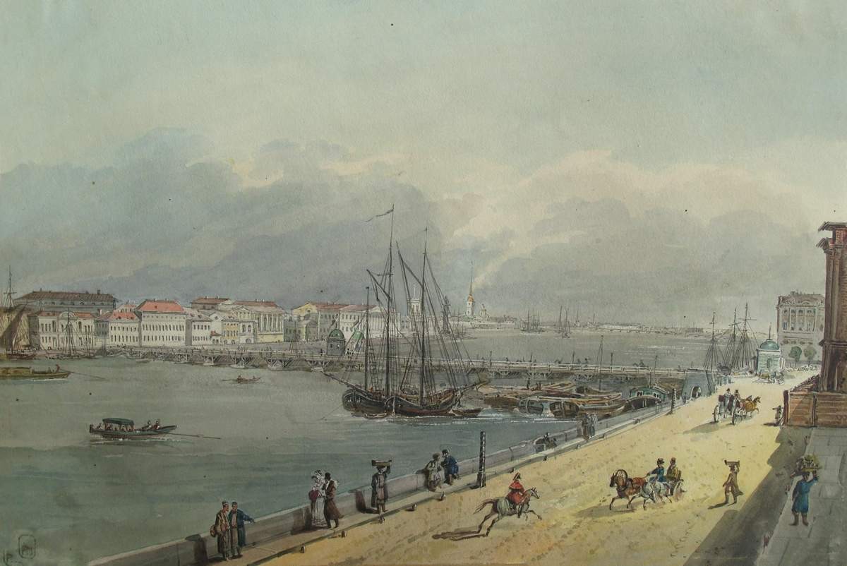 Исаакиевский мост через Неву, Carl Ivanovitch Kollmann, 1830s
