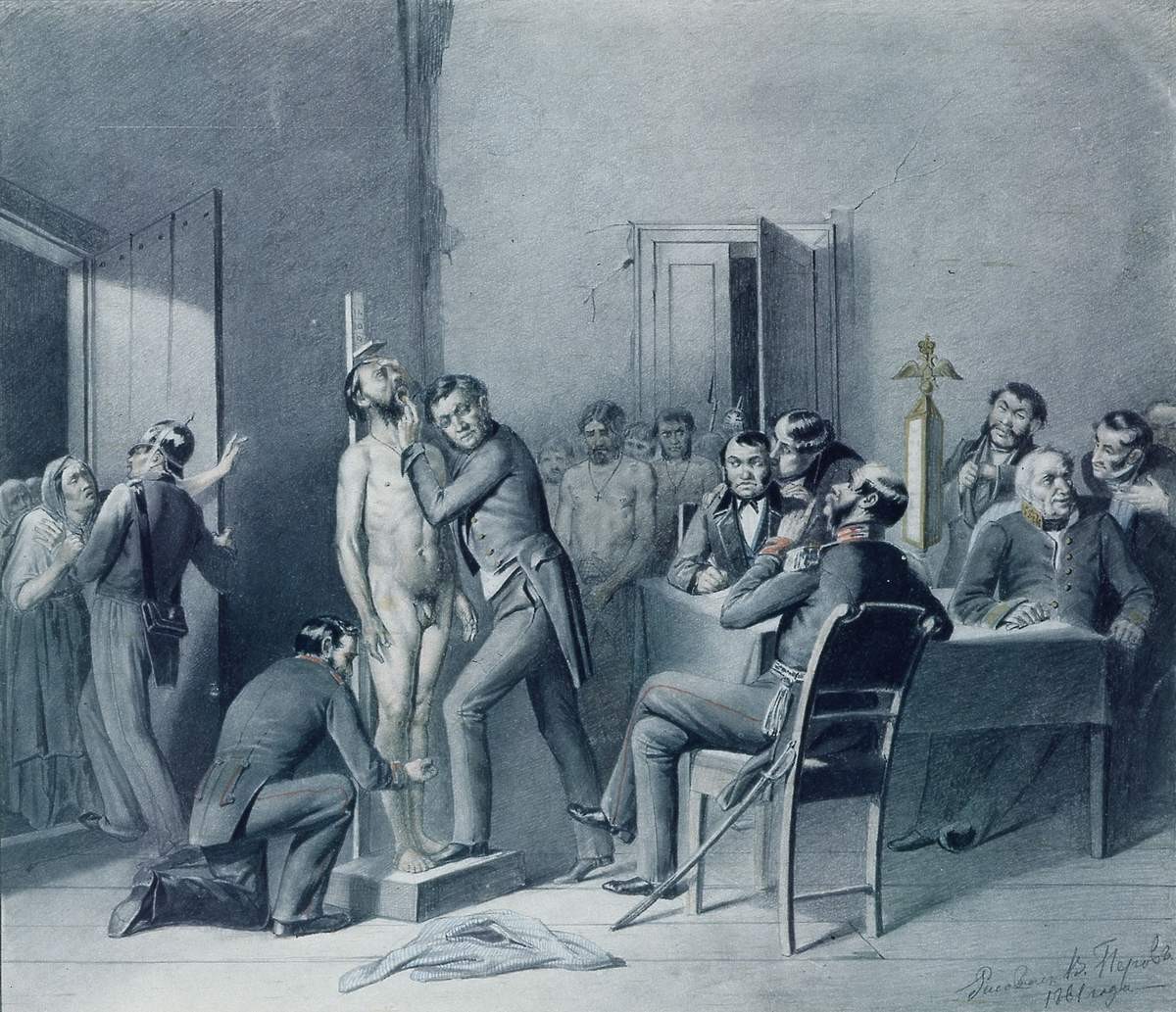 В рекрутском присутствии, Vasily Perov, 1861