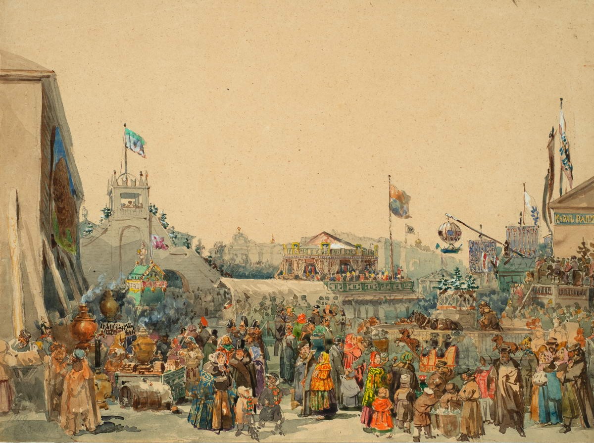 Балаганы на Адмиралтейской площади в Петербурге, Vasily Sadovnikov, 1849