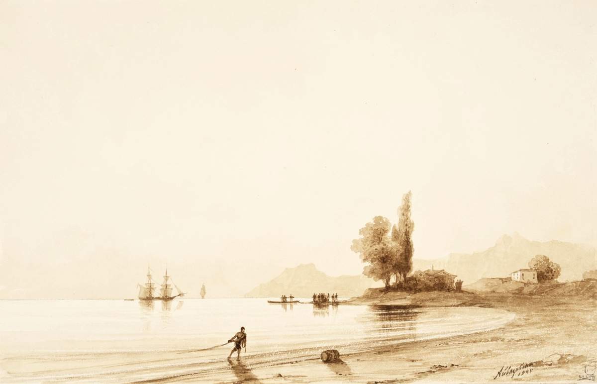 Вид на скалистый берег со стороны моря, Ivan Aivazovsky, 1845