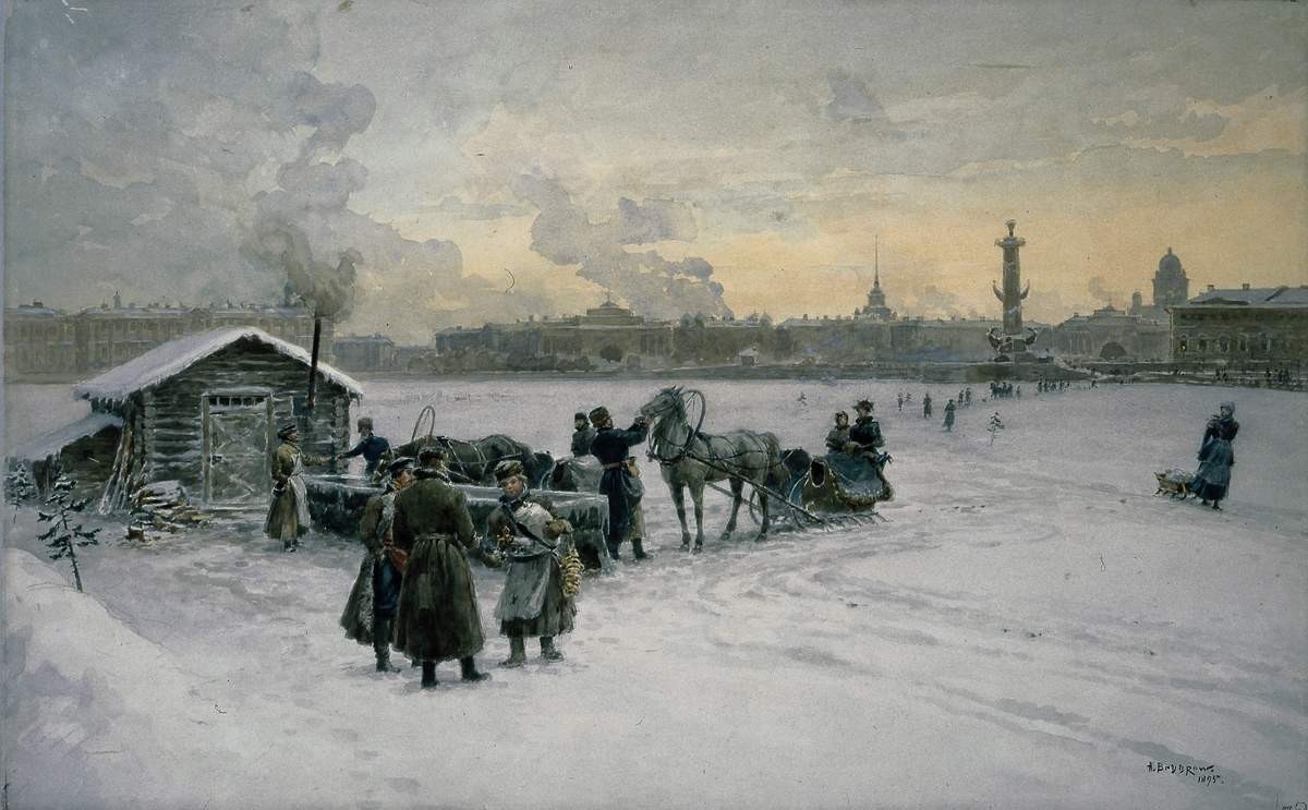У водопоя на Неве зимой, Alexander Beggrov, 1895