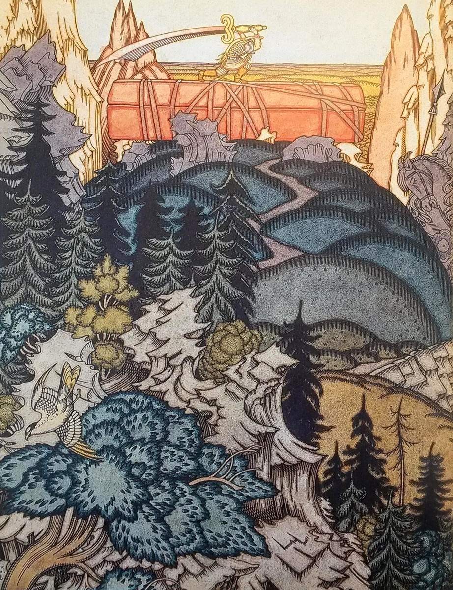 Илья Муромец и гроб Святогора, Ivan Bilibin, 1912