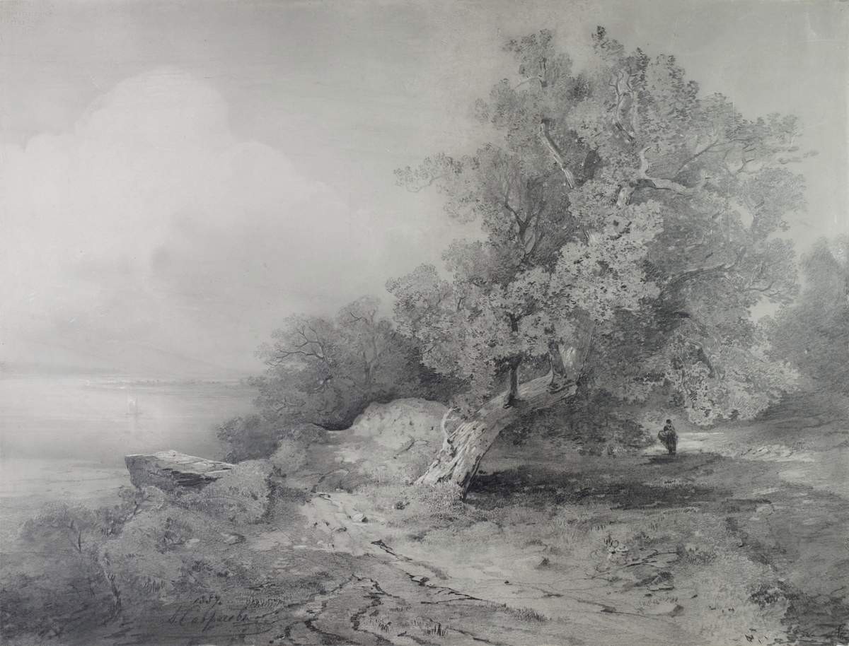 Старый дуб на берегу, Alexei Savrasov, 1857