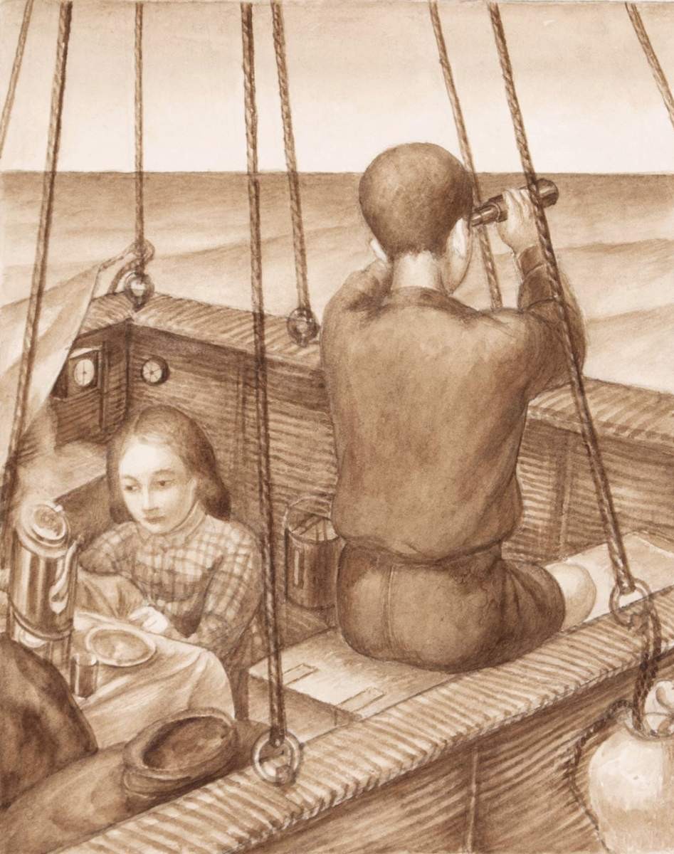 Андрюша с подзорной трубой и Катя, Kuzma Petrov-Vodkin, 34 x 24,8