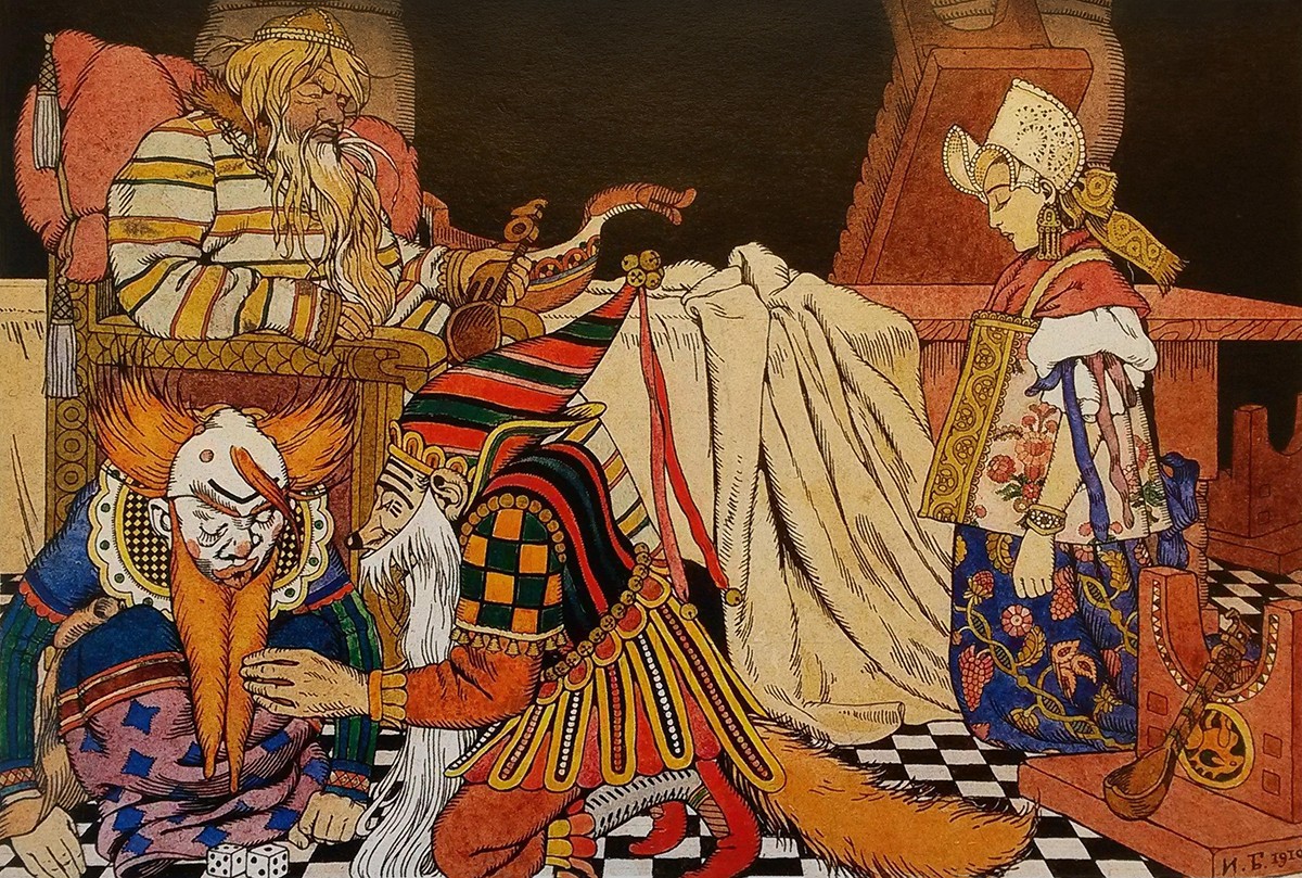 «Царь, поднявшись очень рано, похмелялся с полупьяна...», Ivan Bilibin, 1910