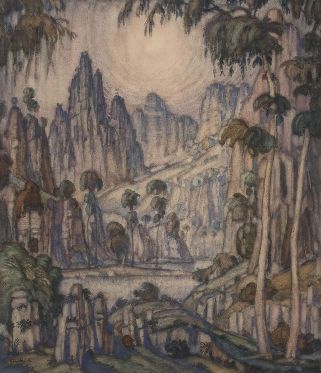 Фантастический пейзаж с солнцем, Konstantin Bogaevsky, 1911