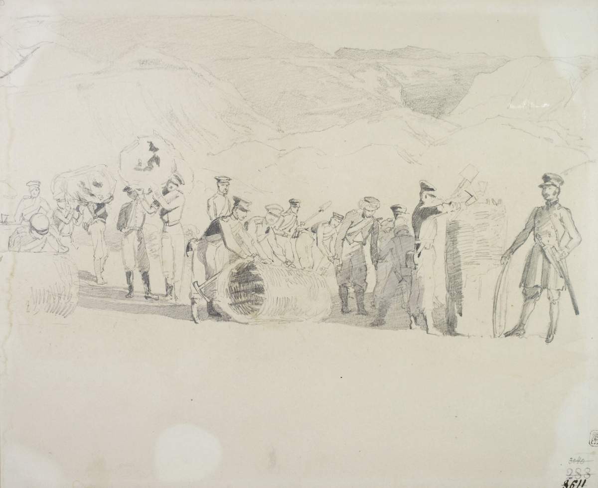 Саперы, возводящие укрепления под огнем неприятеля, Grigory Gagarin, 1840–1842