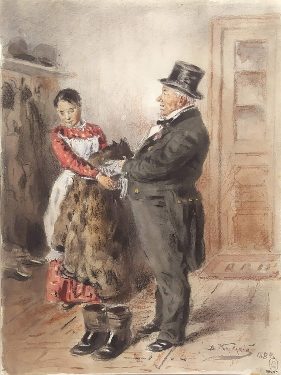 В передней, Vladimir Makovsky, 1884