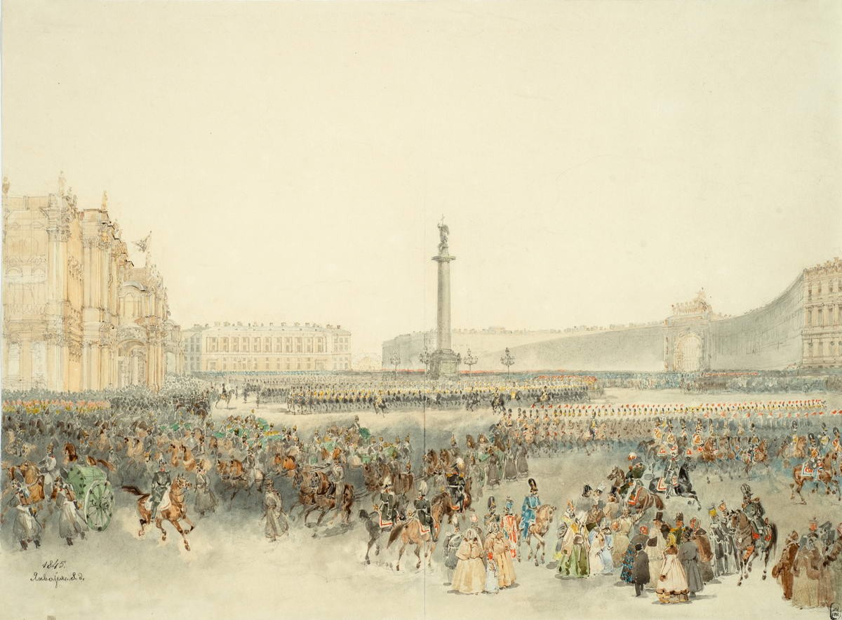 Парад на Дворцовой площади, Vasily Sadovnikov, 1845
