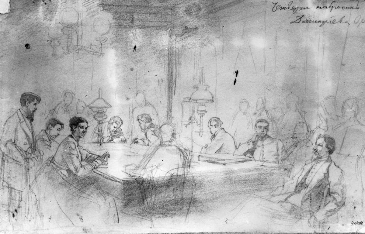 «Четверг» артели свободных художников, Nikolai Dmitriev-Orenburgsky, 1860s