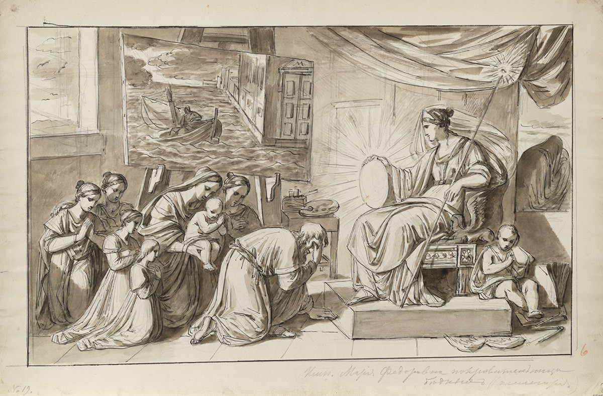 Императрица Мария Федоровна - покровительница бедных. Аллегория, Aleksey Yegorov, 1820s
